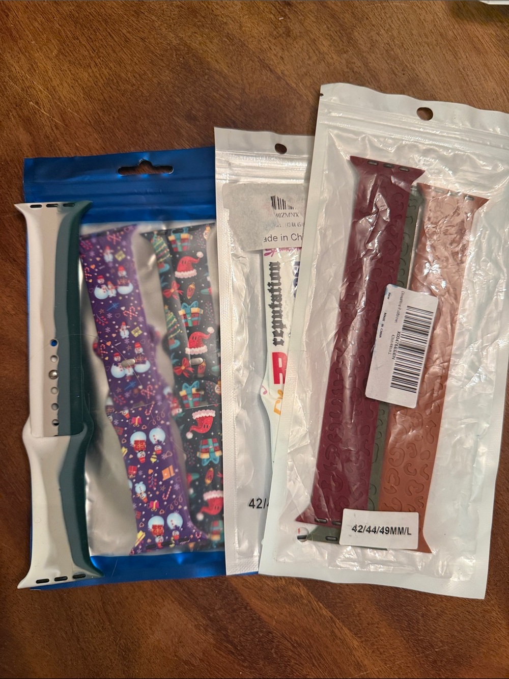 Mixed Silicone Apple Watch Bands - Teal, Purple Print, Burgundy, Tan